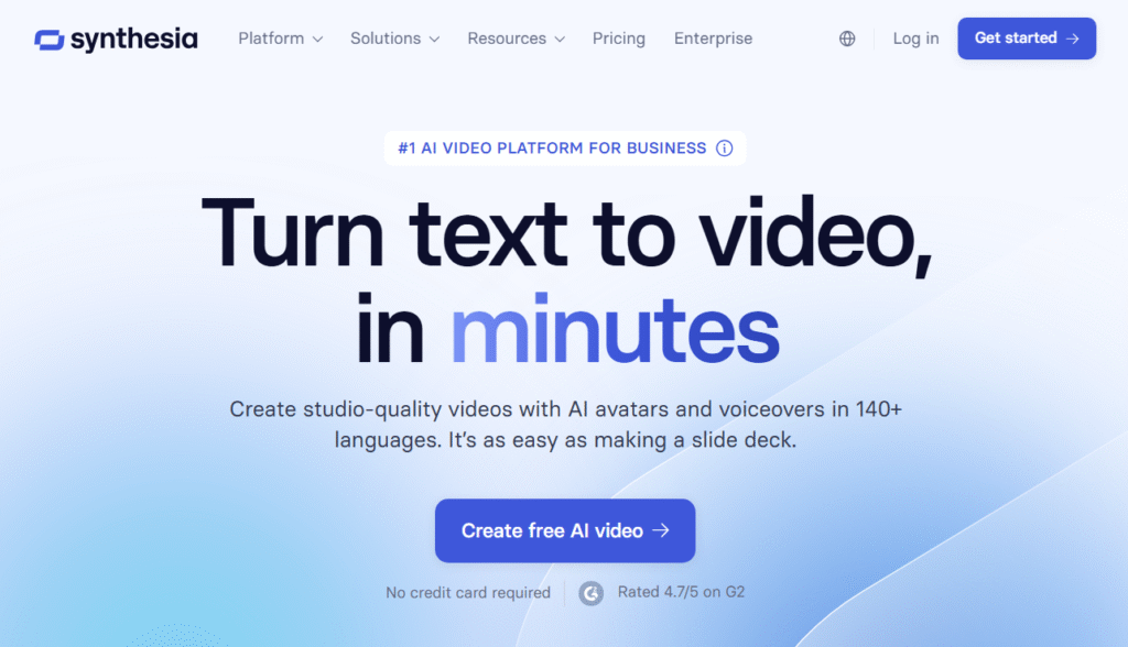 Synthesia AI home page - Synthesia AI review