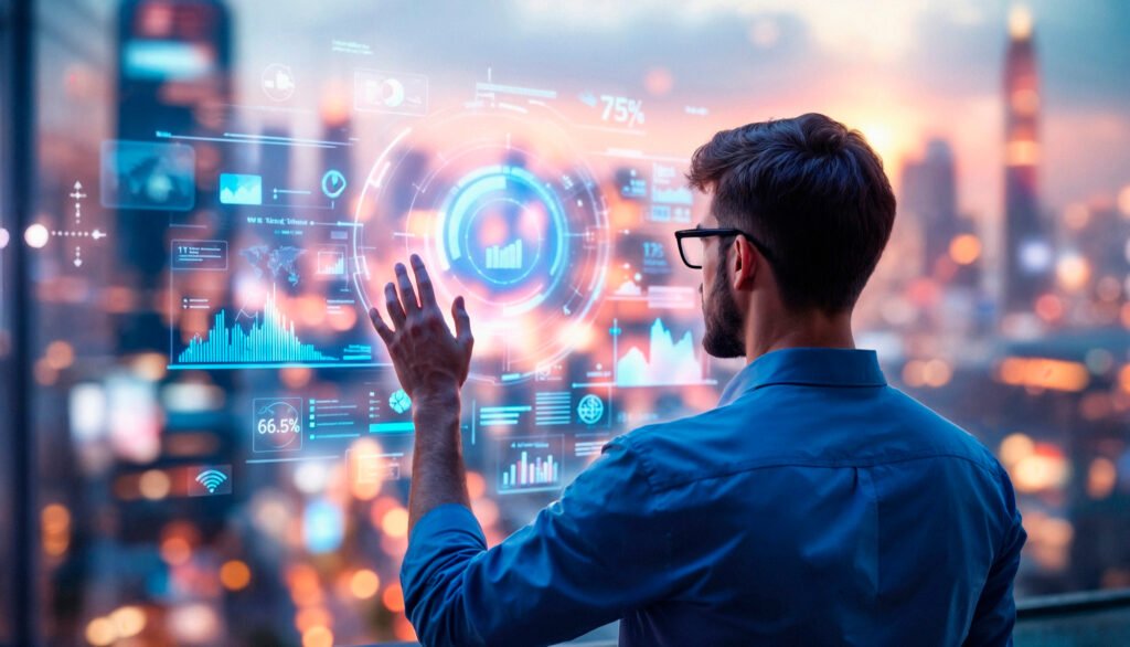 Businessman using AI dashboard for setting strategy