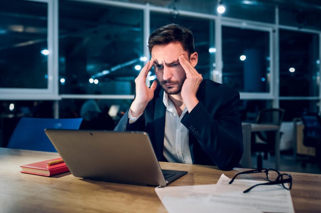 Overwhelmed business executive with AI tools